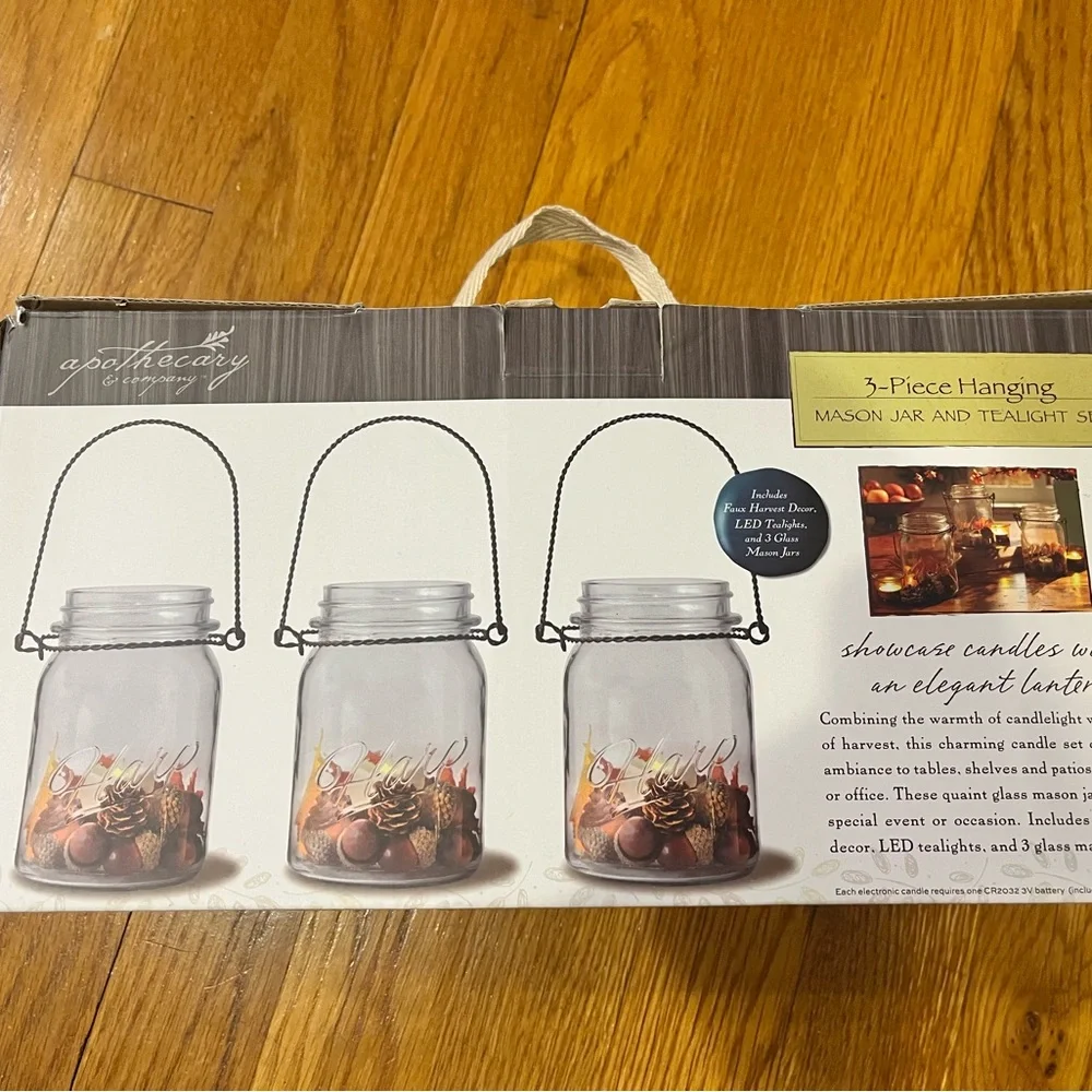 Apothecary & Company 3-Piece Hanging Mason Jar and Tealight Set